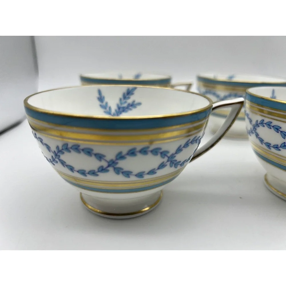 Vintage Minton Antoinette Aqua Raised Pattern Blue Turquoise & Gold 6 Cups ONLY